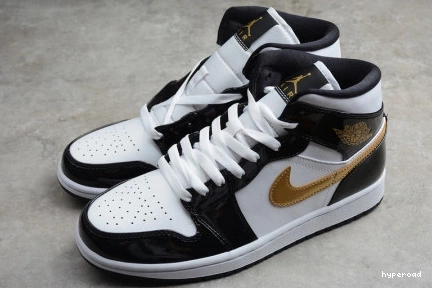 Hyperoad 1 Black Jordan Gold White Mid Patent Air 0807